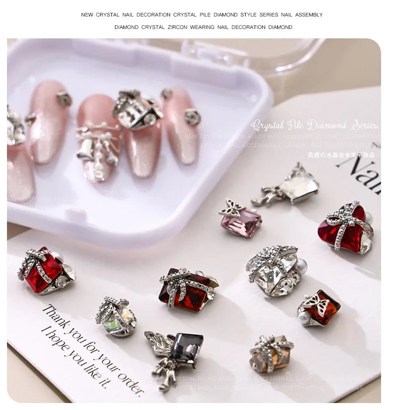 5PCS Luxury Sparkle Gift Box Pile Diamonds Crystal Love Alloy X Butterfly Pearl Nail Art Rhinestones Decorations Manicure Charms Viralgem Store