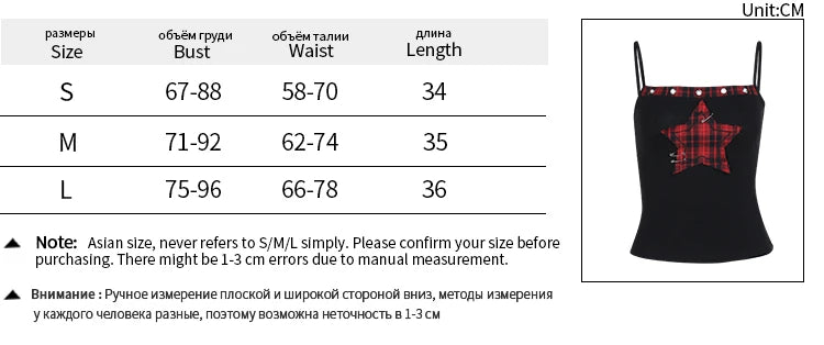 AltGoth Streetwear Y2k Camis Women Aesthetic Mall Goth Red Plaid Pentagram Patchwork Crop Tank Tops Harajuku Cyber Punk Clothes