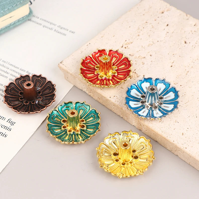 1PCS Lotus Alloy Incense Burner Stick Holder Home Buddhism Line Incense Plate Sandalwood Coil Base Temples Delicate Home Decor