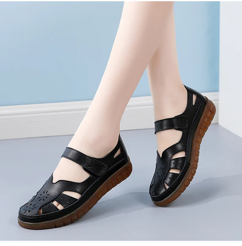 2024 Women Sandals Summer Ladies Girls Comfortable Ankle Hollow Round Toe Sandals Woman Soft Beach Sole Female Shoes Plus Size