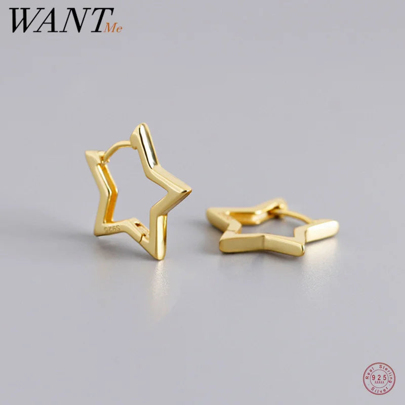 WANTME 925 Sterling Silver Fashion Statement Gold Stars Huggies Hoop Earrings for Women European Charms Party Jewelry Ear Buckle Viralgem Store