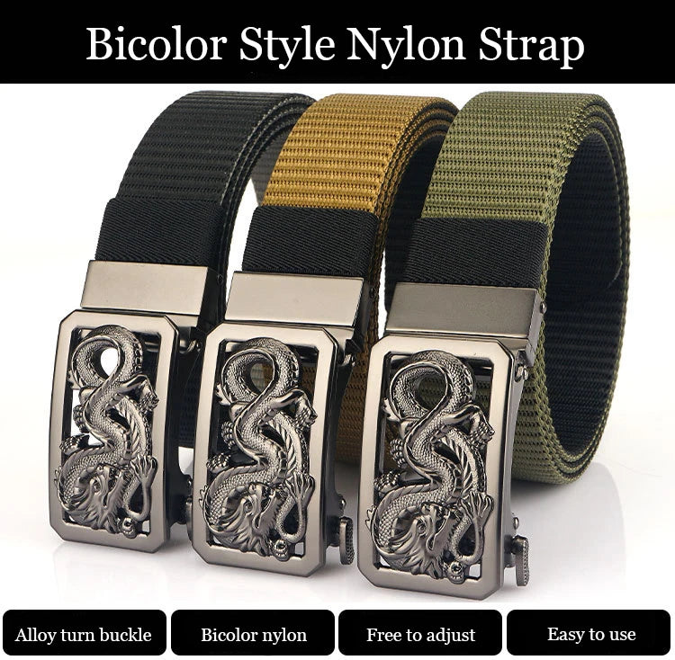SupSindy New Man Double-sided Nylon Belt Dragon Rotate Metal Automatic Buckle Canvas Belts for Men Jeans Waistband Bicolor Strap Viralgem Store