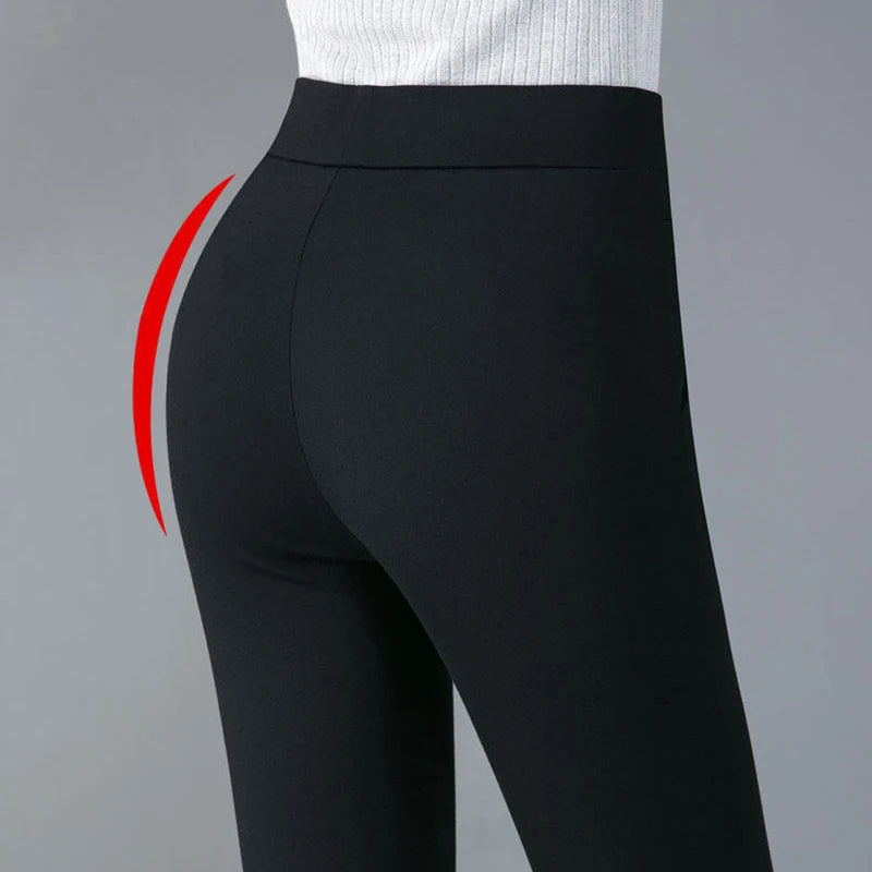 2024 Autumn Winter Plus Size Women Pants Clothing Fleecing Basic Office Lady Pencil Pants Skinny Thermal Thick Thin Slim Trouser
