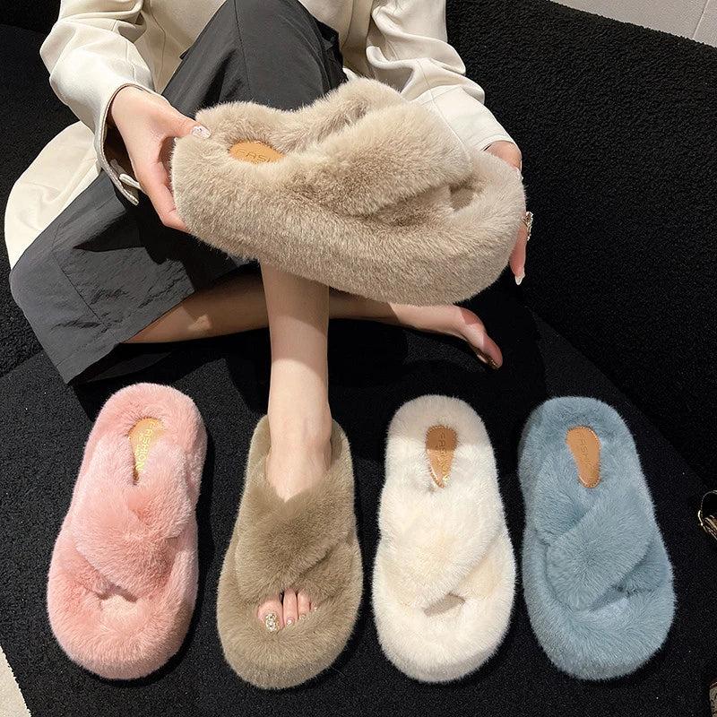 Woman Furry Ladies Faux Fur Luxury Fluffy Plush Slipper House Soft Fuzzy Girl Platform Indoor Flat Casual Sabot Round Toe Winter Viralgem Store