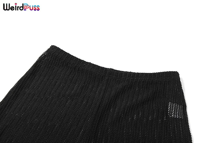 Weird Puss Summer Trend 3 Piece Set Women Spike Mesh Crop Tops+Bandage Bra+Leggings Tight Matching Vacation Streetwear Outfits Viralgem Store