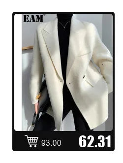 [EAM] Big Size Gray Jacket Wide Leg Pants Two Piece Suit New V-Neck Long Sleeve Women Fashion Tide Spring Autumn 2024 1DH6481