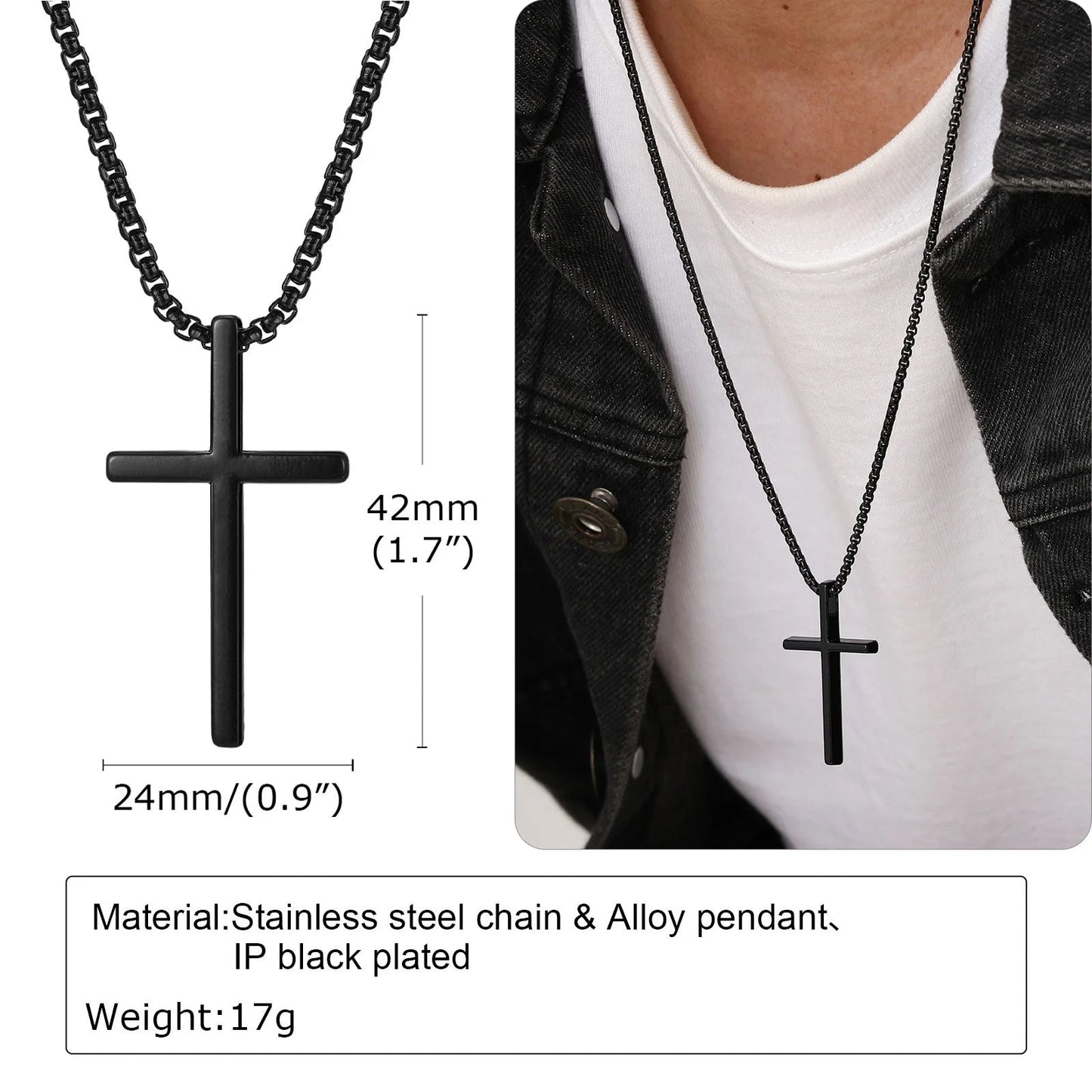 Vnox Cross Necklace for Men Women, Silver Color Plain Cross Pendant Collar with Stainless Steel Box Chain Viralgem Store