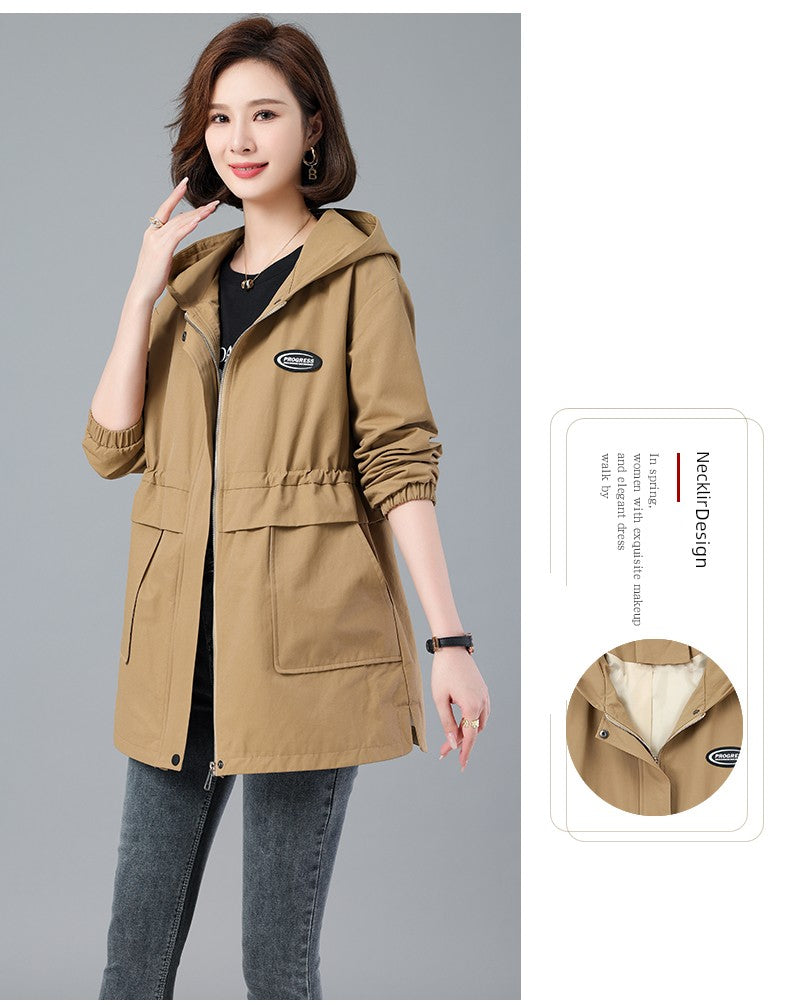 Young Mother Casual Fashion Baggy Coat Female 2023 Spring & Fall New Arrival plus Size Waist Fitted Figure Flattering Mid Length Long Length Trench Coat