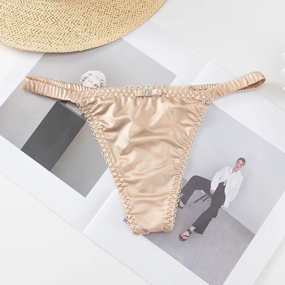 Sweet Thin Belt Bow Underwear For Women Girl Sport Panties Thong Low Waist Seamless Soft Satin Briefs Female Lingerie Viralgem Store
