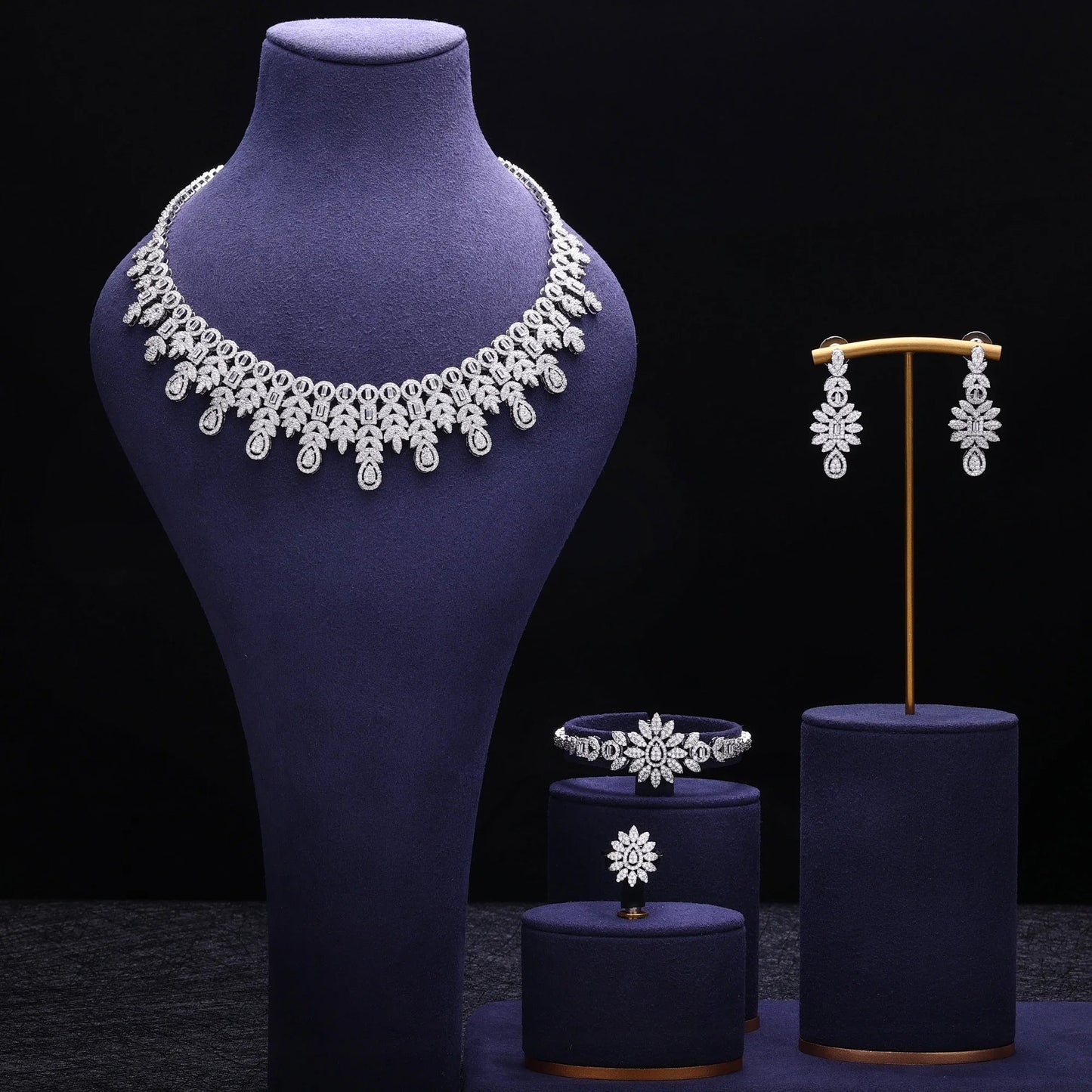 2024 Hot selling 4-piece Bride Wedding Jewelry Set with Cubic Zirconia Dubai Luxury Jewelry Set Viralgem Store