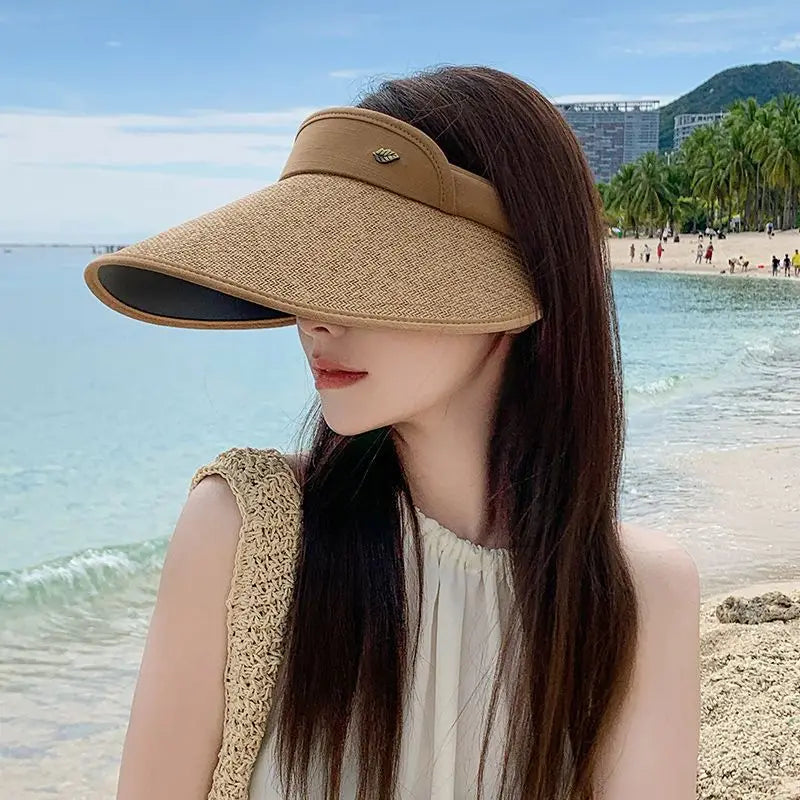 Women Summer Empty Top Straw Hat Wide Brim Sun Cap UV Protection Travel Panama Hats Lady Outdoor Beach Sunscreen Caps Viralgem Store