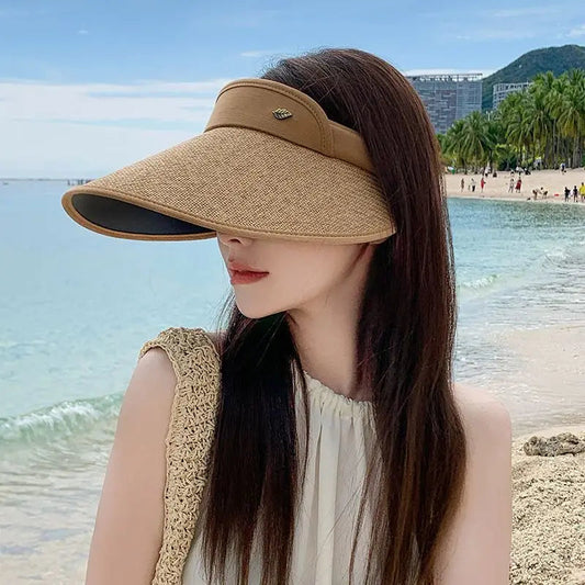 Women Summer Empty Top Straw Hat Wide Brim Sun Cap UV Protection Travel Panama Hats Lady Outdoor Beach Sunscreen Caps Viralgem Store