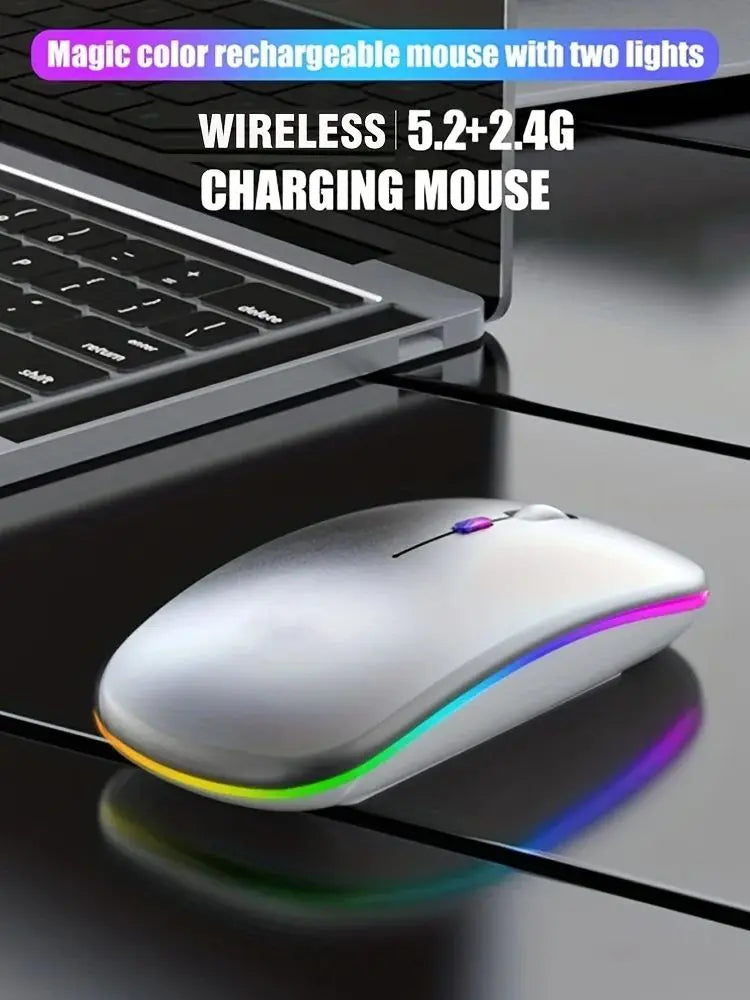 Wireless Mouse Bluetooth and 2.4GHz Dual Modes Rechargeable RGB Ergonomic Silent Click for PC iPad Laptop Cell Phone TV Viralgem Store