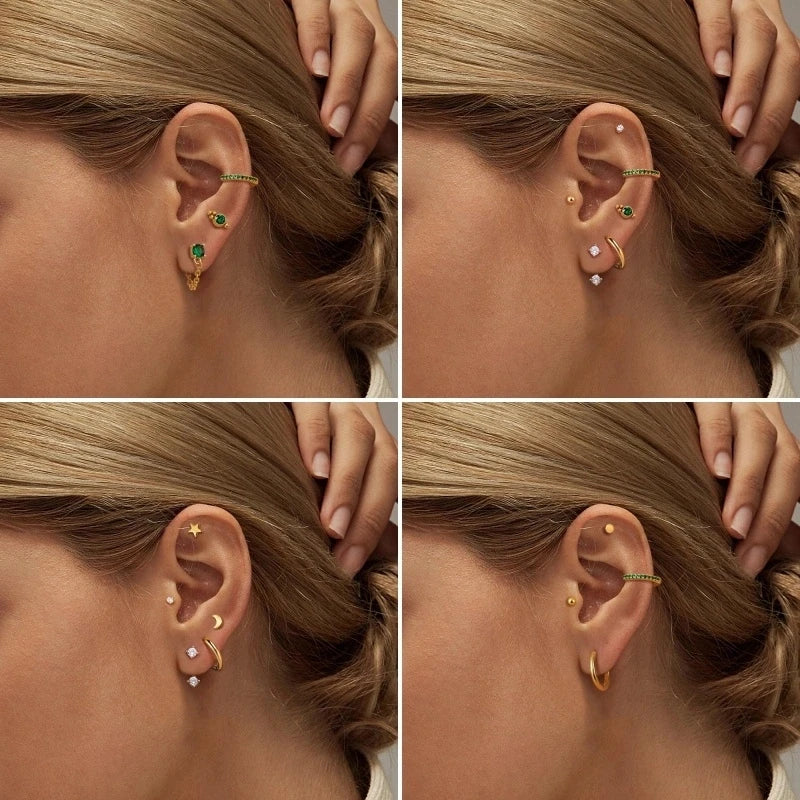 20pcs Stainless Steel Delicate Comfortable Green Gemstone Flat Back Earring Set,Hypoallergenic Small Hoop Earrings Jewelry Gifts Viralgem Store