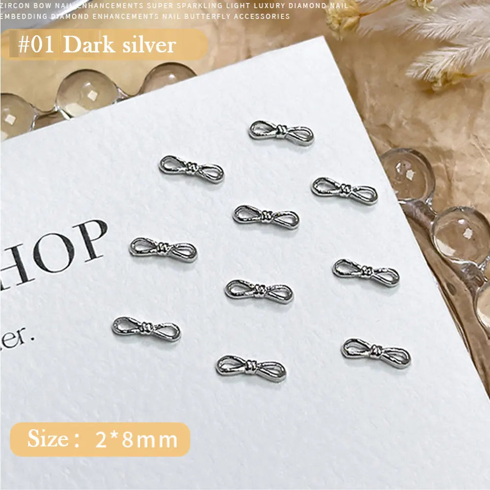 20pcs Silver Bowknot Nail Art Charm 3D Alloy Gold Small Thin Bow Tie Nail Decoration DIY Versatile Christmas Nail Accessories Viralgem Store