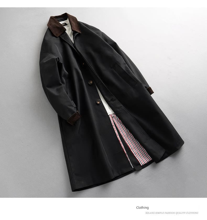 2024 Spring & Fall New Arrival K-style Loose Lapels Men's Mid-Length Trench Coat Japanese-Style Retro Casual Korean Coat Men Viralgem Store
