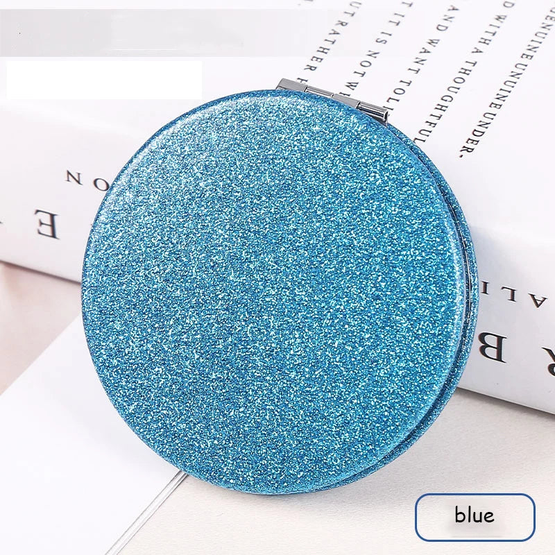 1pc Portable Glitter Round Makeup Mirror Hand Pocket Folding Cosmetic Mirror Double Face Make Up Mirror