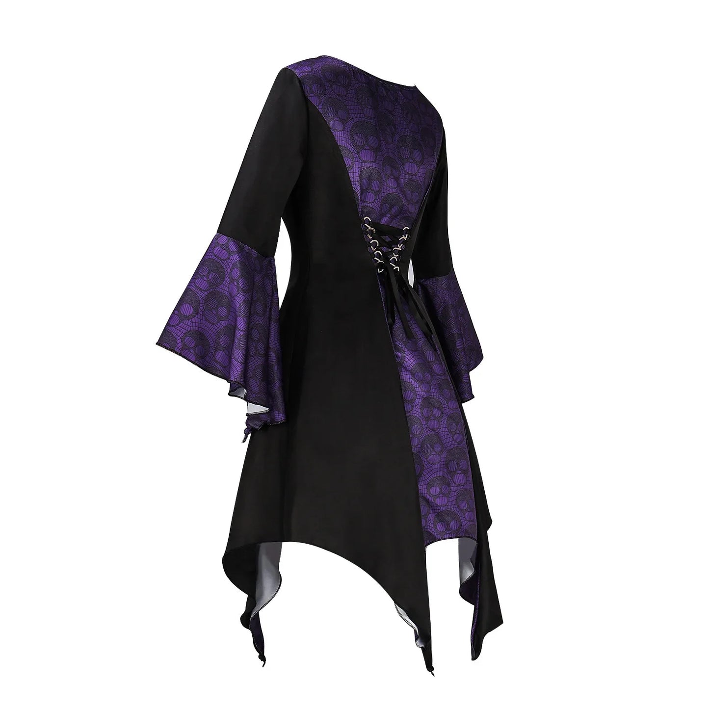 Women Vintage Long Sleeve Halloween Witch Vampire Gothic Ghost Dresses Up Party Skull Dress Clothes Autumn Cosplay Costume