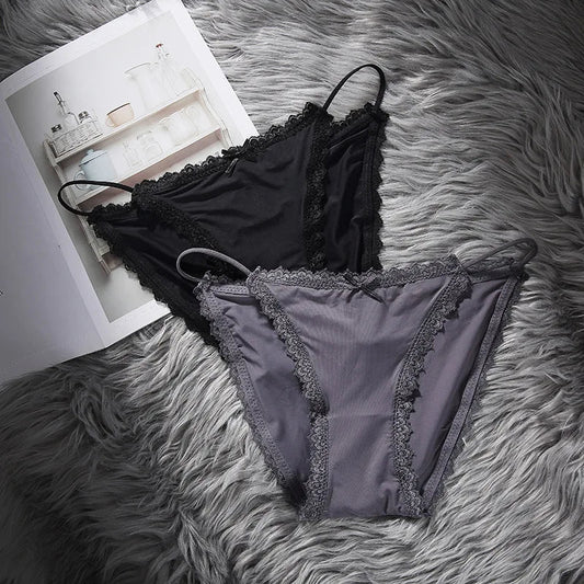 3 Articles Solid Cute Lace Bow Knot Semi Sheer Briefs Comfy Breathable Stretchy Intimates Panties Women's Lingerie  Underwear Viralgem Store