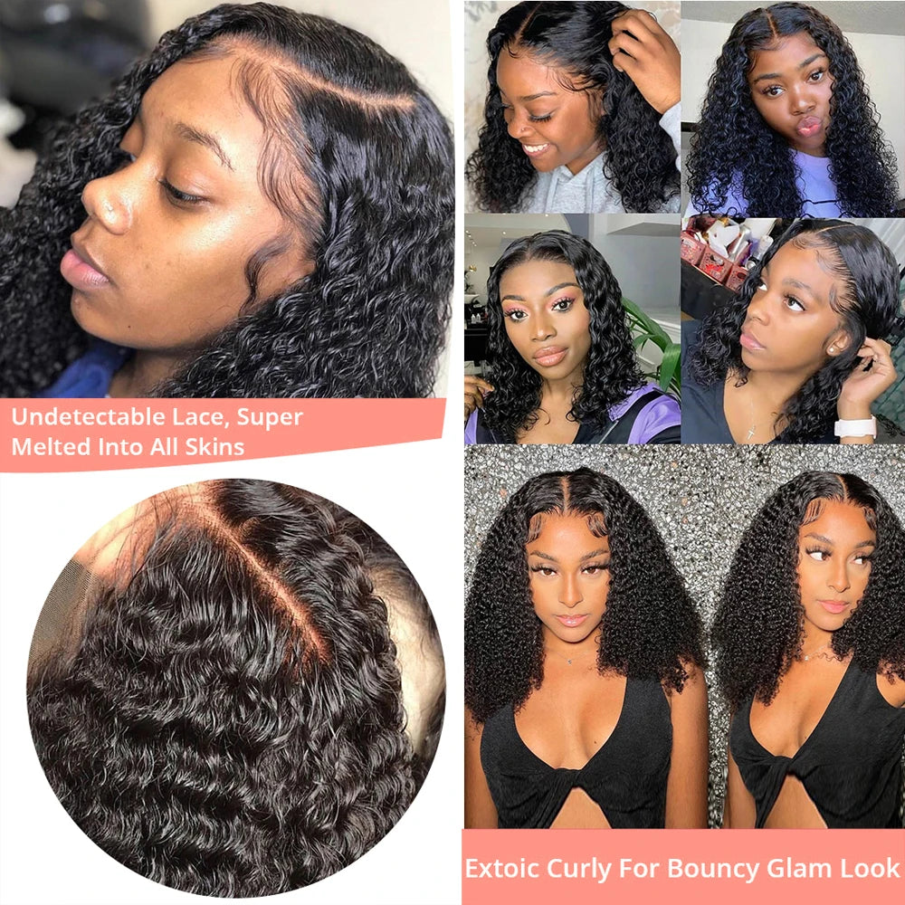 250% Density 13x6 13x4 HD Lace Frontal Wigs Deep Wave Lace Front Human Hair Wig Short Bob 7x5 Glueless Wigs Curly Human Hair Wig