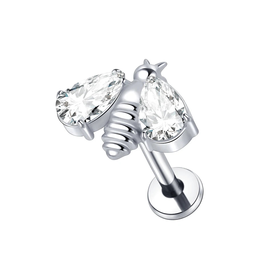 1pcs Titanium Cubic Zirconia Bee Flower Stud Earring Helix Tragus Daith Piercing Hinged Segment Hoop Body Jewelry Viralgem Store