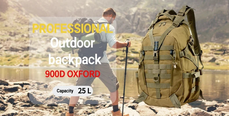 25L 900D Nylon Waterproof Backpack Outdoor Military Rucksacks Tactical Sports Camping Hiking Trekking Fishing Hunting Bag