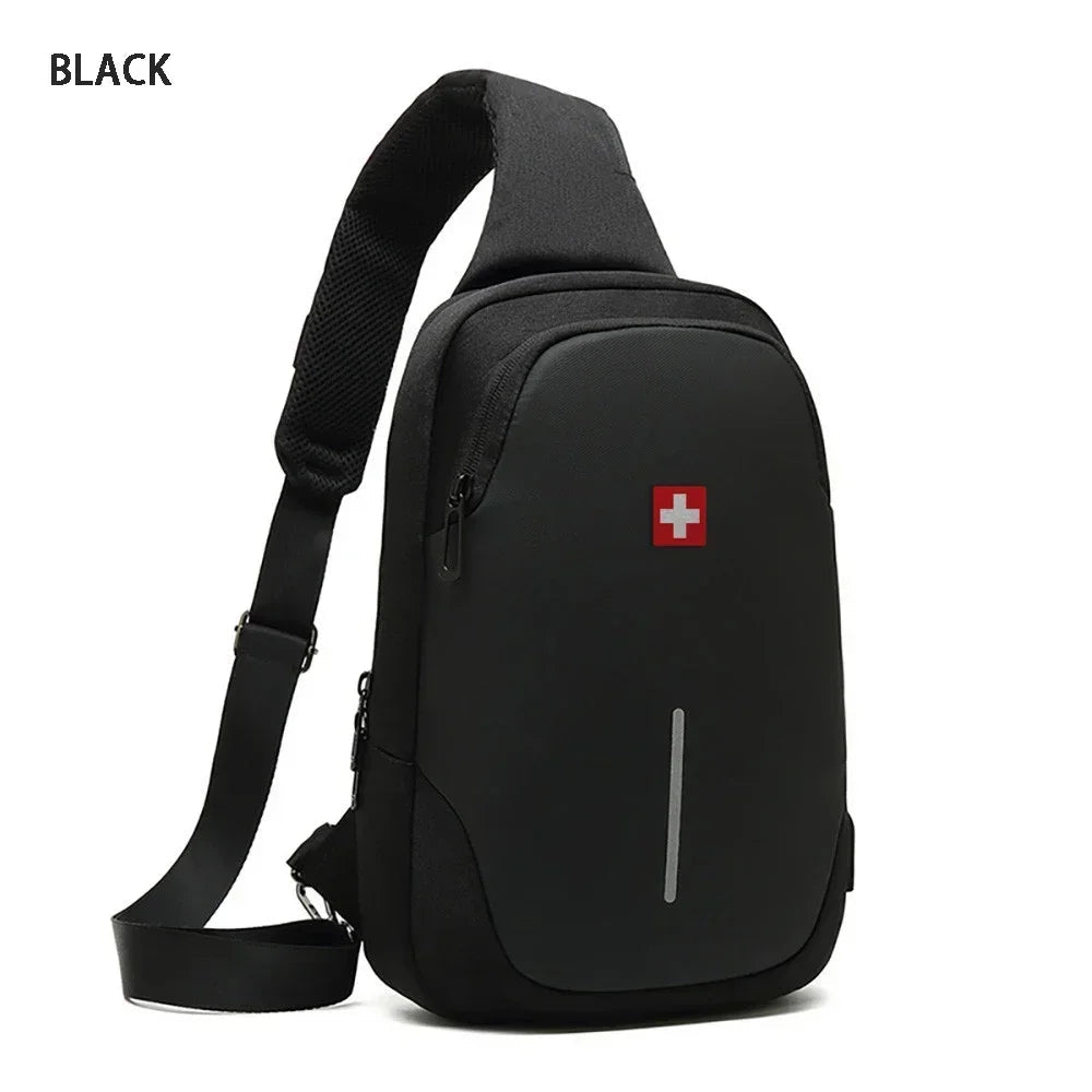 SWISS New Men's Casual Chest Bag Sports Waterproof Shoulder Bag Anti-theft Crossbody Bag Fashion Solid Color Usb Bag Sling Pack Viralgem Store