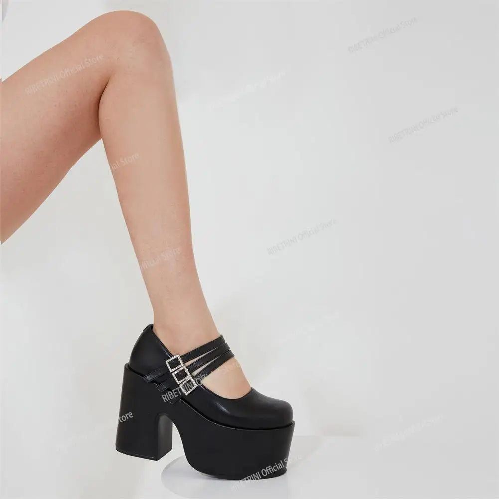 2023 Platform High Heel Cool Punk Fashion Women's High Quality Girls Goth Shoes Black Big Size 43 Cross-tied Casual Luxury Boots