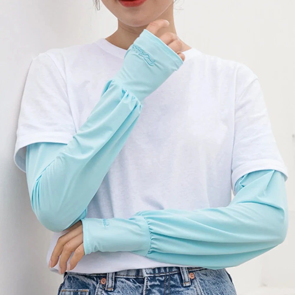 1 Pair Summer Ice Silk Sleeves For Men And Women Outdoor UV Protection Cycling Sleeve Arm Sun Screen Protection Sleeves Loose