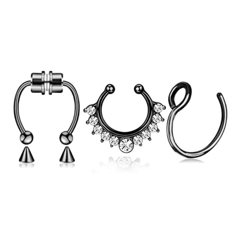 3Pcs Fake Nose Ring Magnetic Septum Ring Fake Nose Ring Hoop Stainless Steel Horseshoe Clip On Nose Ring No-Pierced Septum Ring