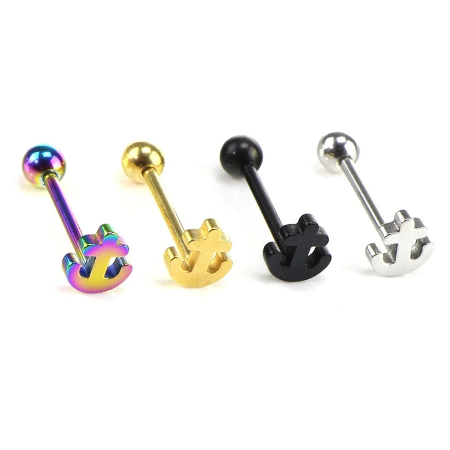 1-4pcs 14G Stainless Steel Tongue Rings Punk Straight Barbells Heart Star Maple Leaf Anchor Cross Tongue Piercing Jewelry Unisex Viralgem Store