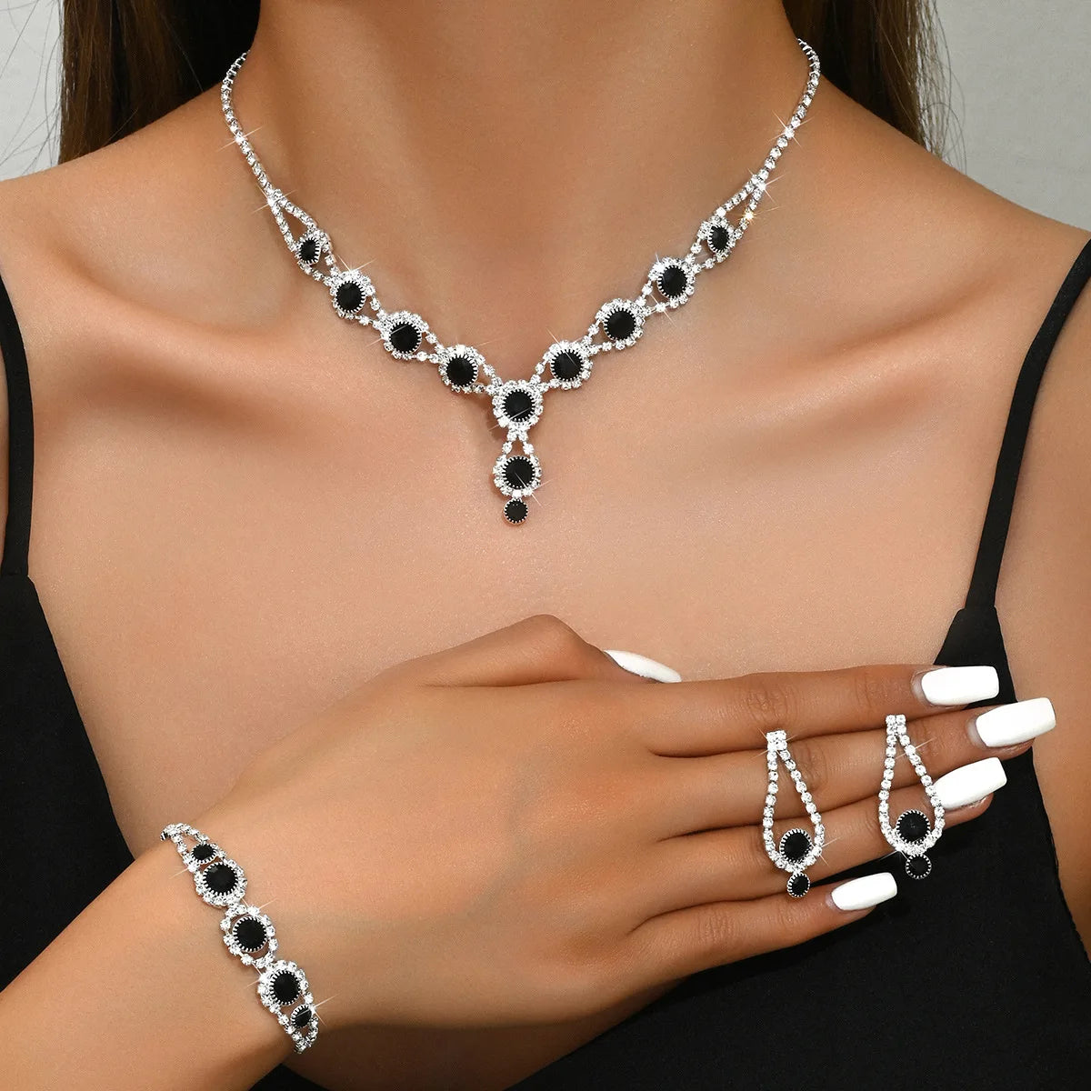 4PCS Fashion Elegant Crystal Jewelry Sets for Women Rhinestones Necklace Ring Earrings Bridal Wedding Party Jewelry Sets Viralgem Store