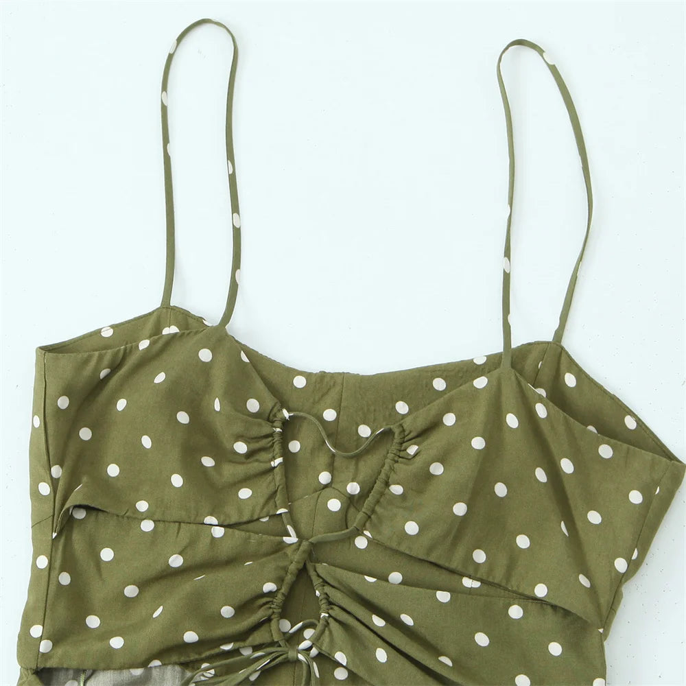 2024 Zarb Spring/Summer New Women's European and American Style Fake Wind Waist Fold Split Strap Midi Polka Dot Dress