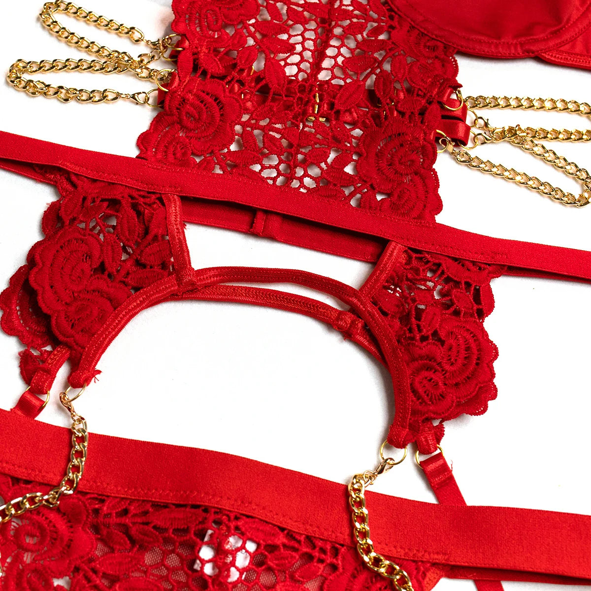 Yimunancy 2-Piece Flroal Lace Erotic Set Women Cut Out  Fashion Chain Decorated Lingerie Set Sexy Brief Kit Viralgem Store