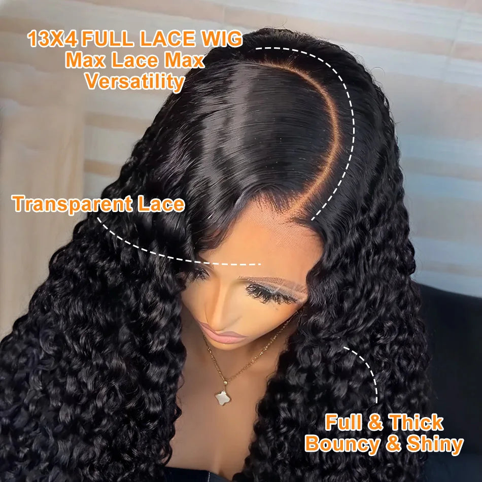 100% Human Hair  HD lace wigs Deep Wave Lace Frontal Wigs 13x4 Water Curly Lace Front Wig 30 40 Inch Kinky curly wigs human hair Viralgem Store