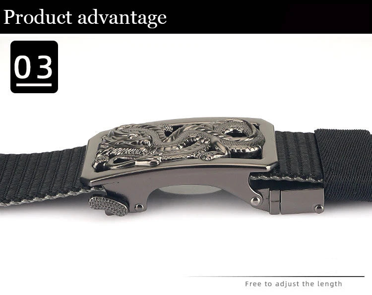SupSindy New Man Double-sided Nylon Belt Dragon Rotate Metal Automatic Buckle Canvas Belts for Men Jeans Waistband Bicolor Strap Viralgem Store