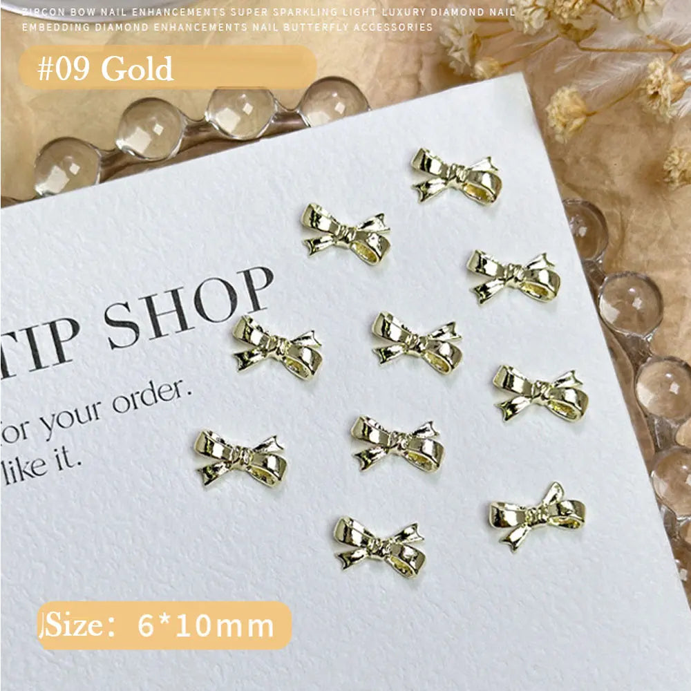 20pcs Silver Bowknot Nail Art Charm 3D Alloy Gold Small Thin Bow Tie Nail Decoration DIY Versatile Christmas Nail Accessories Viralgem Store