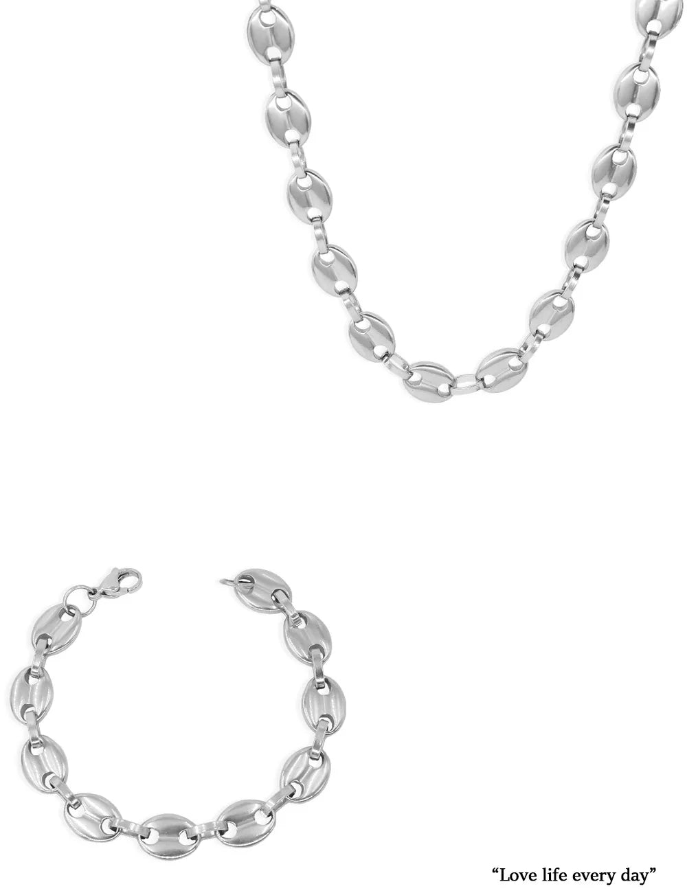 USENSET Coffee Bean Stainless Steel Bracelet Waterproof Link Chains 8-11MM Handmade Jewelry Gold Color Gifts 7-34inch