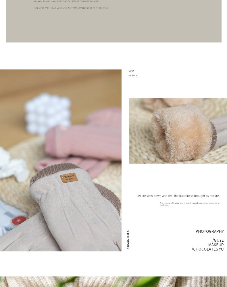 Women's Warm-Keeping and Cold-Proof Five-Finger Double-Layer Thickened Gloves for Autumn and Winter
