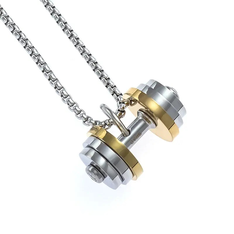 Titanium Steel Dumbbell Pendant Gym Fitness Equipment Barbell Necklace Domineering Muscular Men Fitness Leisure Sports Jewelry Viralgem Store