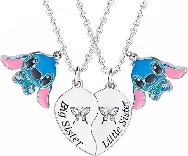 1pair Cute Lilo and Stitch Stainless Steels Pendant Necklace Kawaii Stitch Neck Chain for Man Accessories Gifts
