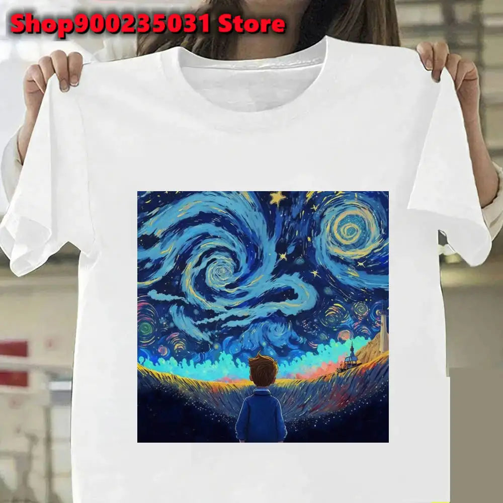 Van Gogh The Little Prince Art Oil Painting T Shirt Harajuku Women Y2k Tops Casual Womens Clothes Personality Graphic Tees Shirt