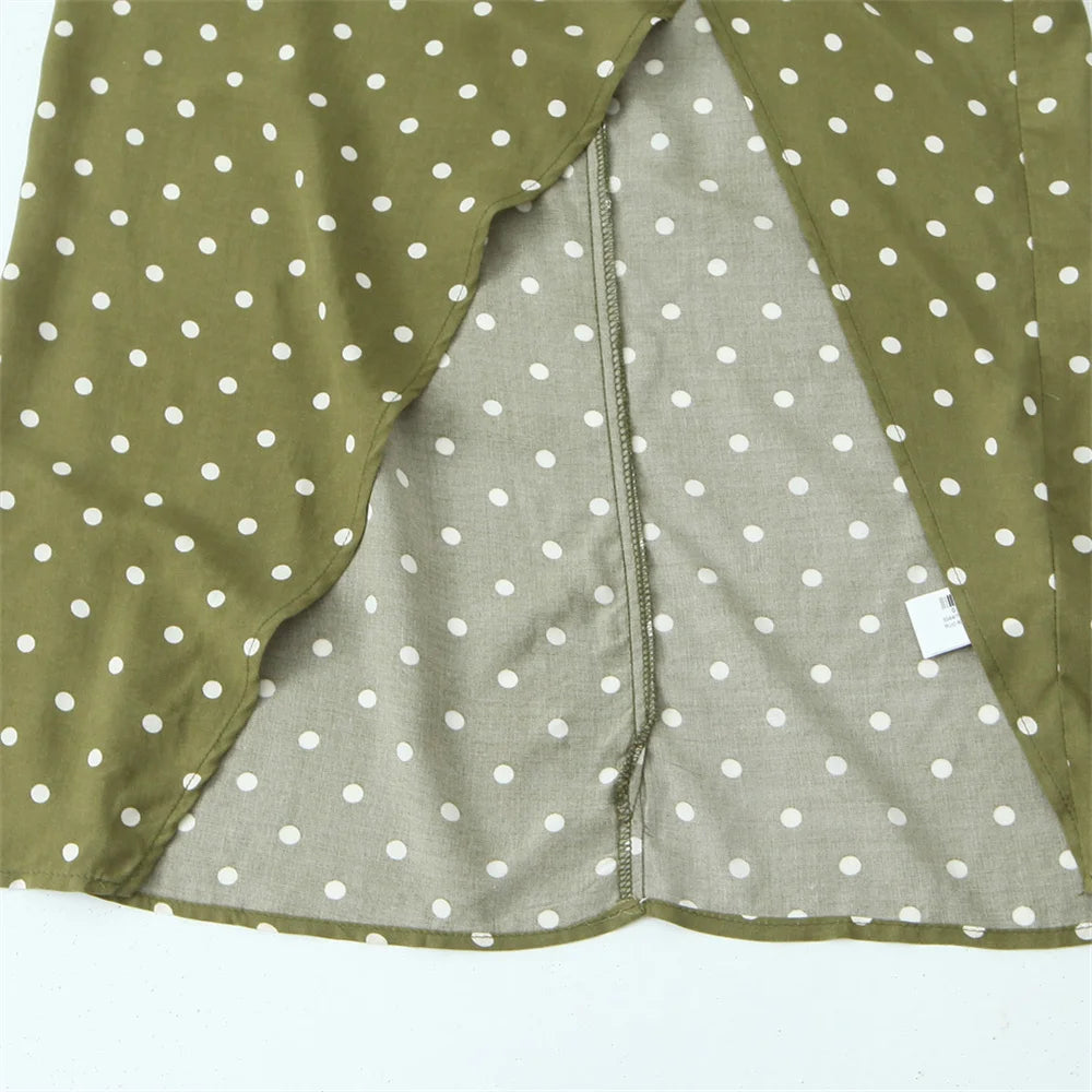 2024 Zarb Spring/Summer New Women's European and American Style Fake Wind Waist Fold Split Strap Midi Polka Dot Dress