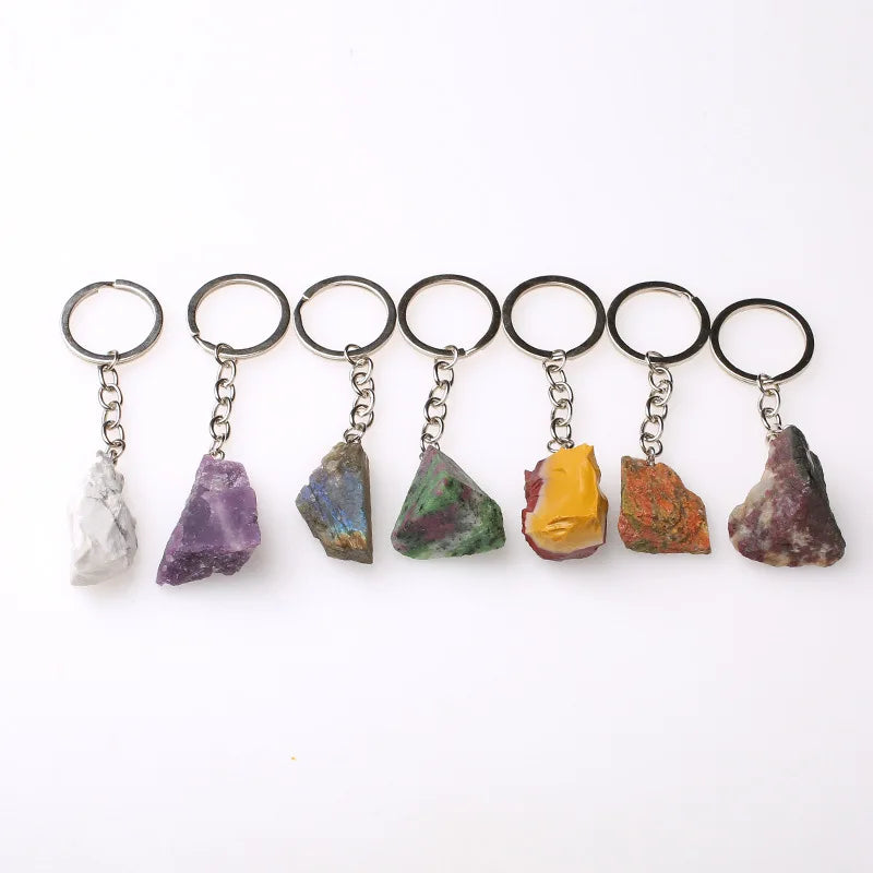 20pcs Natural Rough Raw Stone Crystal Quartzs Keychain Women Men Handbag Hangle Car Key Holder Raw Mineral Stone KeyRing Jewelry Viralgem Store