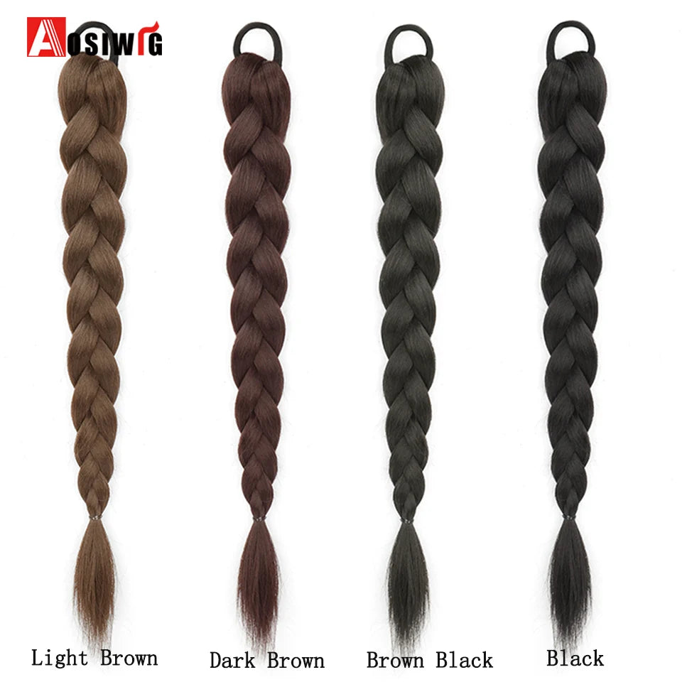 Synthetic Braided Ponytail Hair Extension With Rubber Band Boxing Braids For Women Hair Accessories Long Black Braids Viralgem Store