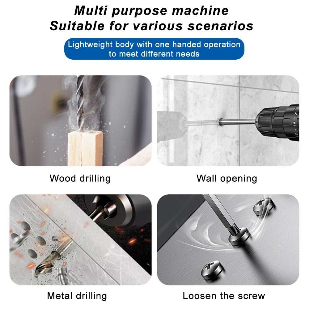 21V Cordless Drill Electric Screwdriver Mini Wireless Power Driver Lithium-Ion Battery Home DIY Cordless Drill Set