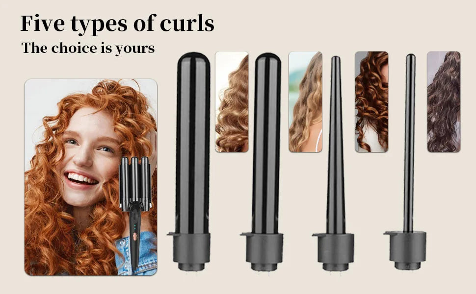 5 in 1 Curling Iron Set with Curling Brush, 0.35”-1.25” Hair Curler Wand for Hairstyle and Heat Resistant Gloves and Hair Clips Viralgem Store