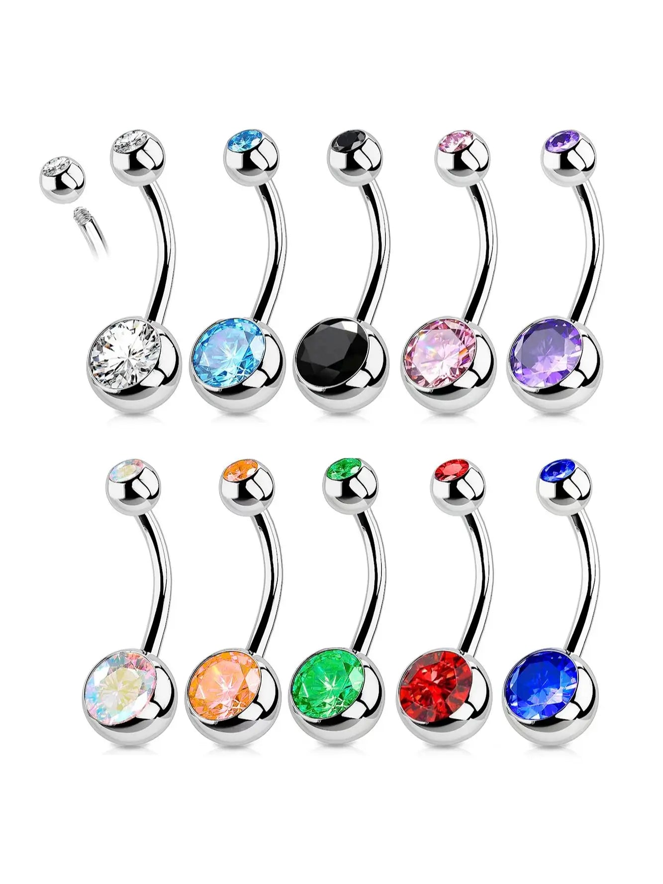 1PC G23 Titanium Crystal Gem Curved Barbell Rings Belly Button Navel Rings Piercings Nombril Ombligo Piercing Charming Jewelry