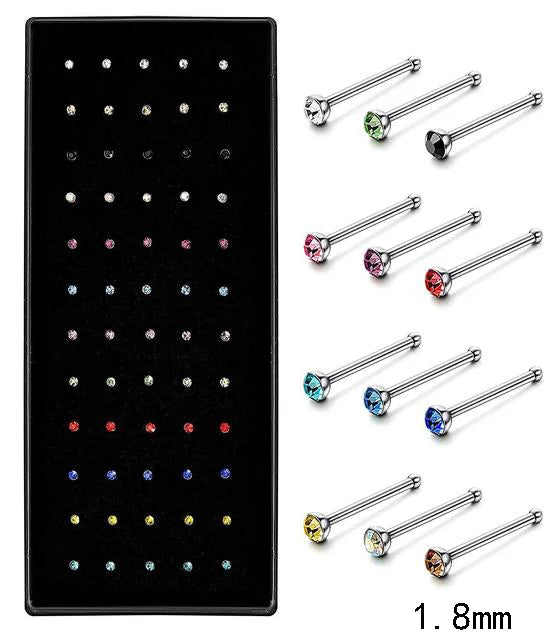 40/60Pcs Straight Nose Stud Curved Pack Crystal Nose Ring Set Stud Lot Nariz Nase Pircing Nose Ring Set Bend Piercing Non-Pack