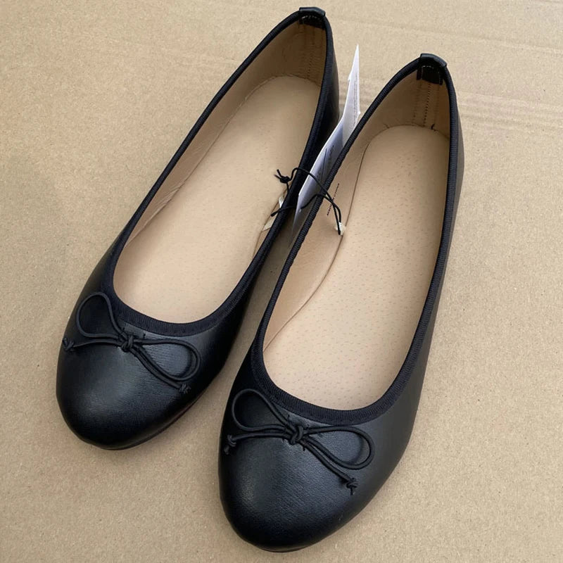 2026 Spring Elegant Bowknot Ballet Flats Classic Shoe Round Toe Comfort Slip-On Ladies Fashion Loafers Leather Mules Shoes Viralgem Store
